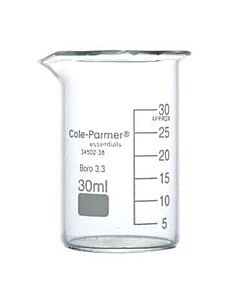 Antylia Cole-Parmer Essentials Low-Form Beaker, Glass, 30 mL; 12/PK