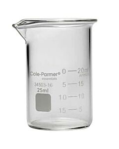 Antylia Cole-Parmer Essentials Plus Griffin Low-Form Beaker, Glass, 25 mL; 12/PK