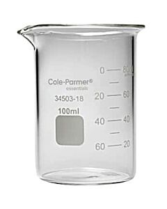 Antylia Cole-Parmer Essentials Plus Griffin Low-Form Beaker, Glass, 100 mL; 12/PK