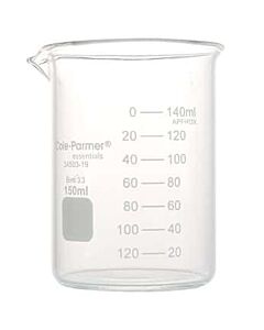 Antylia Cole-Parmer Essentials Plus Griffin Low-Form Beaker, Glass, 150 mL; 12/PK