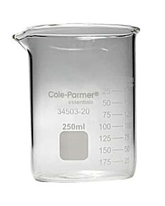 Antylia Cole-Parmer Essentials Plus Griffin Low-Form Beaker, Glass, 250 mL; 12/PK