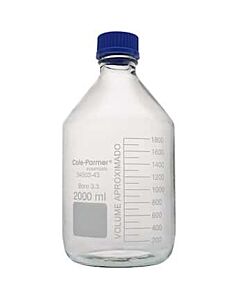 Antylia Cole-Parmer Essentials Glass Media Bottle, Class A, Round, 2000 mL (67.6 oz)
