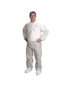 AlphaPro Coverall, White, Inset Sleeve, Zip Close, Tapered Collar, Size L