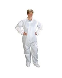 AlphaPro Coverall, White, Inset Sleeve, Zip Close, Tapered Collar, Size L