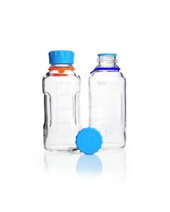 DWK DURAN® YOUTILITY® GL 45 Laboratory Bottle (amber), with screw cap and pouring ring (PP, cyan), 500 mL