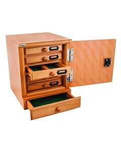 Eisco Labs Wooden Slide Cabinet, 5 Drawers, 500 Slide Capacity Total
