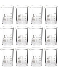 Eisco Labs 12pk Beakers, 25ml - Griffin Style, Low Form With Spout - White, 5ml Graduations - Borosilicate 3.3 Glass