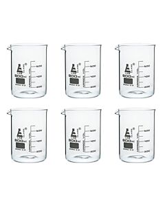Eisco Labs 6pk Beakers, 800ml - Griffin Style, Low Form With Spout - White, 100ml Graduations - Borosilicate 3.3 Glass