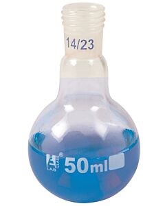 Eisco Labs Boiling Flask With 14/25 Joint, 50ml Capacity, Round Bottom, Interchangeable Screw Thread Joint, Borosilicate Glass - Eisco Labs