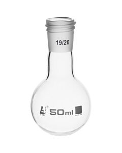 Eisco Labs Boiling Flask With 19/26 Joint, 50ml Capacity, Round Bottom, Interchangeable Screw Thread Joint, Borosilicate Glass - Eisco Labs