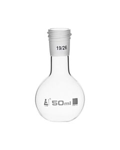 Eisco Labs Boiling Flask With 19/26 Joint, 50ml Capacity, Flat Bottom, Interchangeable Screw Thread Joint, Borosilicate Glass - Eisco Labs