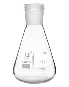 Eisco Labs Erlenmeyer Flask With 24/29 Joint, 100ml - 25ml White Graduations - Interchangeable Screw Thread Joint - Borosilicate Glass - Eisco Labs