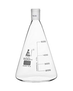Eisco Labs Erlenmeyer Flask With 19/26 Joint, 500ml Capacity, 100ml Graduations, Interchangeable Screw Thread Joint, Borosilicate Glass - Eisco Labs
