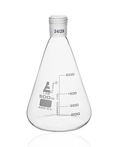 Eisco Labs Erlenmeyer Flask With 24/29 Joint, 500ml - 100ml White Graduations - Interchangeable Screw Thread Joint - Borosilicate Glass - Eisco Labs