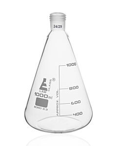 Eisco Labs Erlenmeyer Flask With 24/29 Joint, 1000ml - 200ml White Graduations - Interchangeable Screw Thread Joint - Borosilicate Glass - Eisco Labs