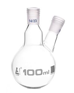 Eisco Labs Distillation Flask With 2 Necks, 100ml Capacity, 14/23 Joint Size, Interchangeable Screw Thread Joints, Borosilicate Glass - Eisco Labs
