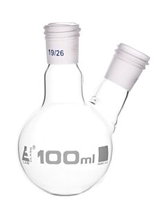 Eisco Labs Distillation Flask With 2 Necks, 100ml Capacity, 19/26 Joint Size, Interchangeable Screw Thread Joints, Borosilicate Glass - Eisco Labs