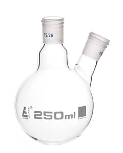 Eisco Labs Distillation Flask With 19/26 Joints, 250ml Capacity, Two Necks, Interchangeable Screw Thread Joint, Borosilicate Glass - Eisco Labs