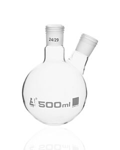 Eisco Labs Distillation Flask With 2 Necks, 500ml - 24/29 Joint Size - Round Bottom, Interchangeable Screw Thread Joints - Borosilicate Glass - Eisco Labs