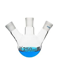 Eisco Labs Distillation Flask With 3 Necks, 250ml - 24/29 Joint Size - Round Bottom, Interchangeable Screw Thread Joints - Borosilicate Glass - Eisco Labs