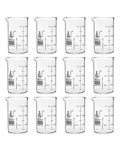 Eisco Labs 12pk Beakers, 30ml - Astm - Low Form, Dual Scale Graduations - Borosilicate Glass