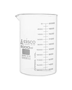 Eisco Labs Beaker, 2000ml - Astm - Low Form, Dual Scale Graduations - Borosilicate Glass