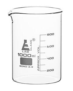 Eisco Labs Beaker, 1000ml - Low Form - 100ml Graduations - Borosilicate Glass
