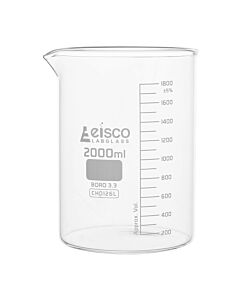 Eisco Labs Beaker, 2000ml - Borosilicate Glass, Low Form, - 200ml Graduations