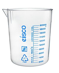 Eisco Labs Beaker, 2000ml - Blue, Printed Graduations, Spout - Excellent Optical Clarity - Tpx Plastic - Eisco Labs