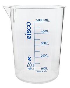 Eisco Labs Beaker, 5000ml - Blue, Printed Graduations, Spout - Excellent Optical Clarity - Tpx Plastic - Eisco Labs