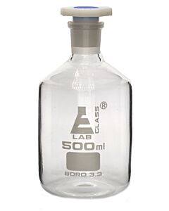 Eisco Labs 500ml (16.9oz) Glass Reagent Bottle With Acid Proof Polypropylene Stopper, Borosilicate 3.3 Glass - Eisco Labs