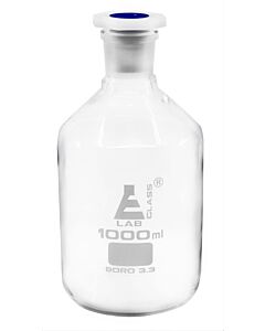 Eisco Labs 1000ml (33.8oz) Glass Reagent Bottle With Acid Proof Polypropylene Stopper, Borosilicate 3.3 Glass - Eisco Labs