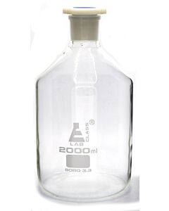 Eisco Labs 2000ml (67.6oz) Glass Reagent Bottle With Acid Proof Polypropylene Stopper, Borosilicate 3.3 Glass - Eisco Labs