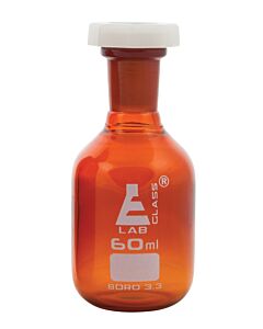 Eisco Labs 60ml Amber Reagent Bottle , Narrow Mouth With Acid Proof Polypropylene Stopper, Socket Size 14/23