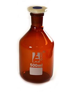Eisco Labs 500ml Amber Reagent Bottle , Narrow Mouth With Acid Proof Polypropylene Stopper, Socket Size 24/29