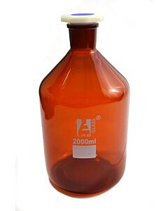 Eisco Labs 2000 Ml Amber Reagent Bottle , Narrow Mouth With Acid Proof Polypropylene Stopper, Socket Size 34/35