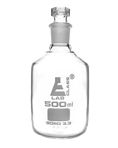 Eisco Labs Reagent Bottle, Borosilicate Glass, Narrow Mouth With Interchangeable Hexagonal Hollow Glass Stopper - 500ml - Eisco Labs