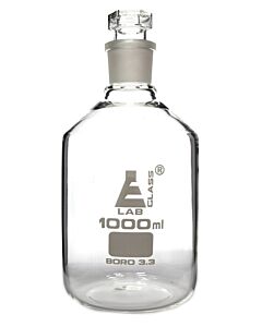 Eisco Labs Reagent Bottle, Borosilicate Glass, Narrow Mouth With Interchangeable Hexagonal Hollow Glass Stopper - 1000ml - Eisco Labs