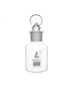Eisco Labs 500ml Reagent Bottle - Borosilicate Glass With Wide Mouth And Penny Stopper