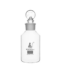 Eisco Labs Reagent Bottle, 1000ml - Wide Mouth And Glass Penny Stopper - Borosilicate 3.3 Glass - Eisco Labs