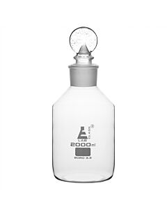 Eisco Labs 2000ml Reagent Bottle - Borosilicate Glass With Wide Mouth And Penny Stopper