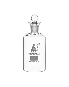 Eisco Labs Bod Bottle, 300ml - Interchangeable Glass Pennyhead Stopper - Borosilicate Glass - Eisco Labs