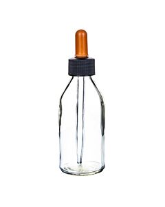 Eisco Labs Dropping Bottle, 100ml (3.3oz) - Screw Cap With Glass Dropper - Soda Glass
