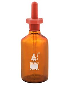 Eisco Labs Dropping Bottle, 125ml (4.2oz) - Eye Dropper Pipette - Amber Borosilicate 3.3 Glass