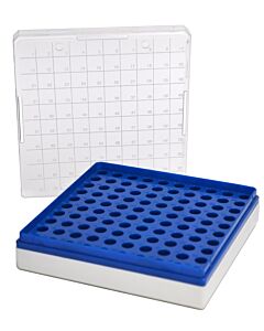 Eisco Labs Mct Box - .5ml - 100 Holes - Polycarbonate Plastic - Printed Index On Lid