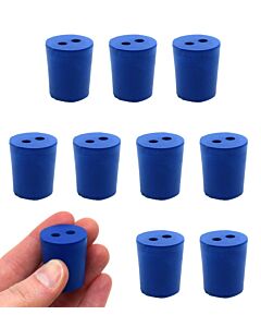 Eisco Labs Neoprene Stoppers, 2 Holes - Blue - Size: 21mm Bottom, 24mm Top, 28mm Length - Pack Of 10