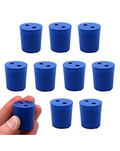 Eisco Labs Neoprene Stoppers, 2 Holes - Blue - Size: 23mm Bottom, 26mm Top, 28mm Length - Pack Of 10