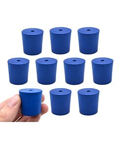 Eisco Labs Neoprene Stoppers, 1 Hole - Blue - Size: 25mm Bottom, 28mm Top, 28mm Length - Pack Of 10