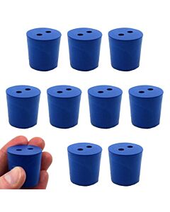 Eisco Labs Neoprene Stoppers, 2 Holes - Blue - Size: 25mm Bottom, 28mm Top, 28mm Length - Pack Of 10