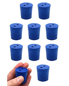 Eisco Labs Neoprene Stoppers, 2 Holes - Blue - Size: 27mm Bottom, 31mm Top, 32mm Length - Pack Of 10